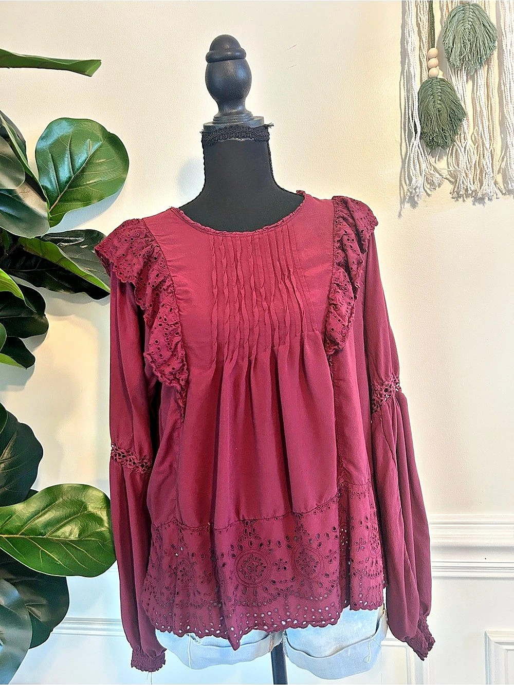 K.NOK ROSE Eyelet Ruffle Blouse